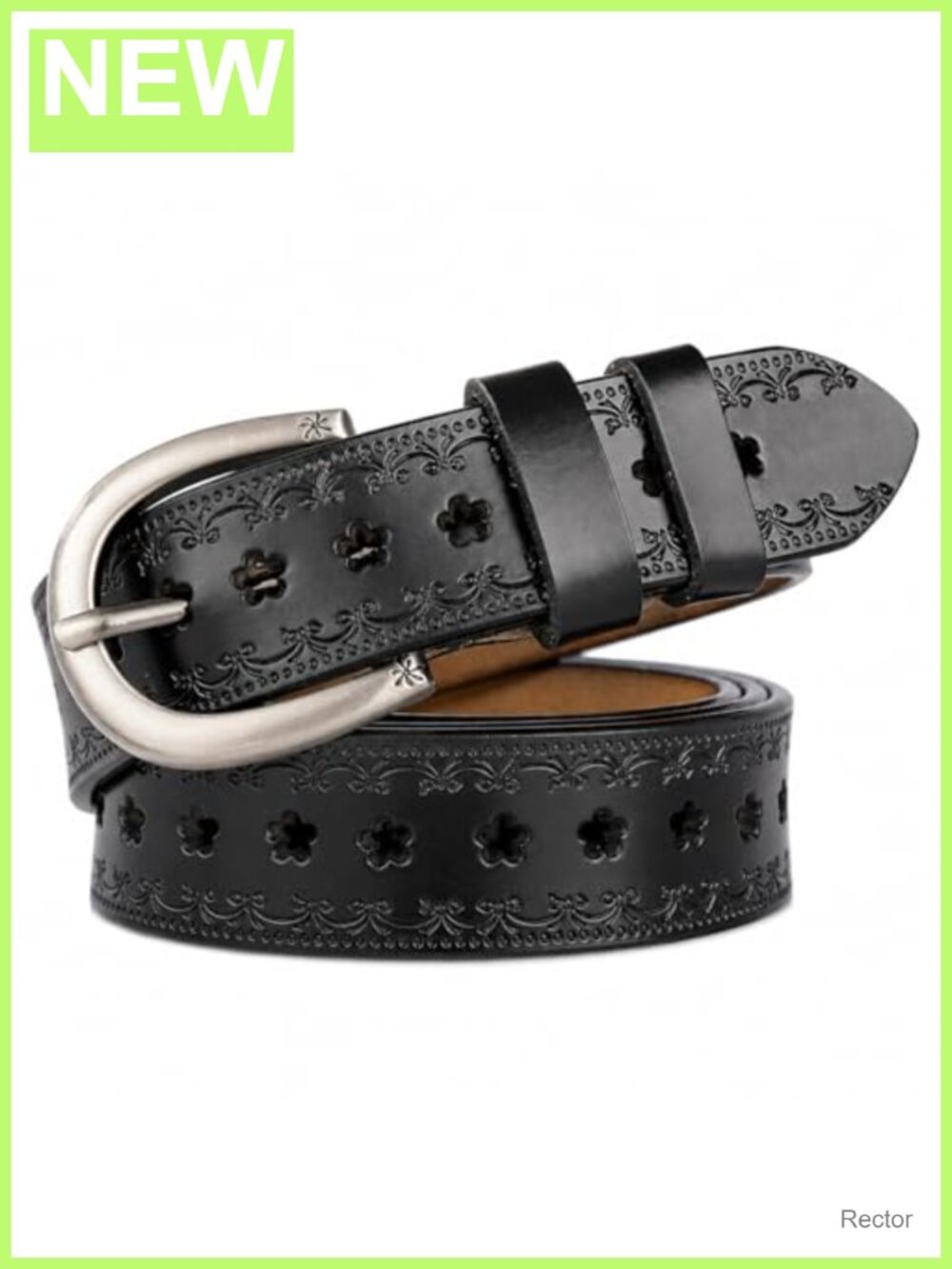 Vintage Floral Engraved Leather Belt with Metal Buckle for Jeans Dresses